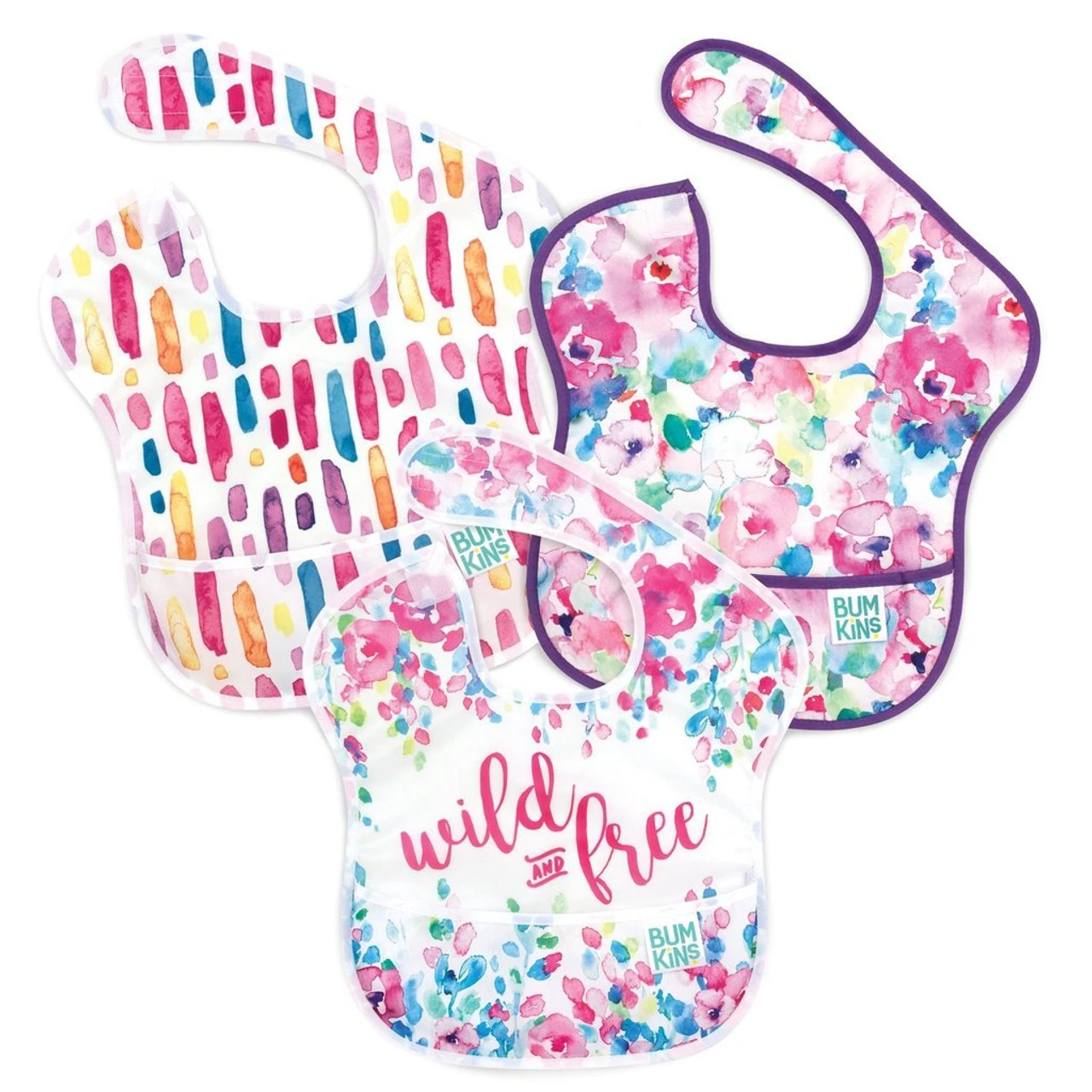 SUPERBIB 3-PK WILD & FREE WATERCOLOR & BRUSH STROKES 1 SUPERBIB 3-PK WILD & FREE WATERCOLOR & BRUSH STROKES